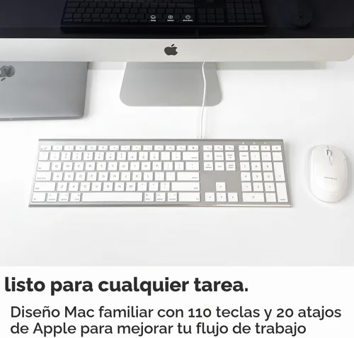 Vista 5 de Macally Teclado de computadora con cable USB ultra delgado, compatible con teclado Apple o Windows, tamaño completo con 20 teclas de teclado Mac