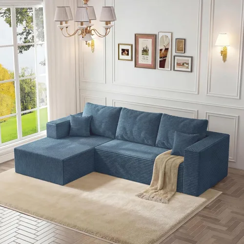 Vista 4 de Sofá otomano modular de pana de 28 pulgadas sin hueso, sofá otomano seccional para sala de estar, color beige