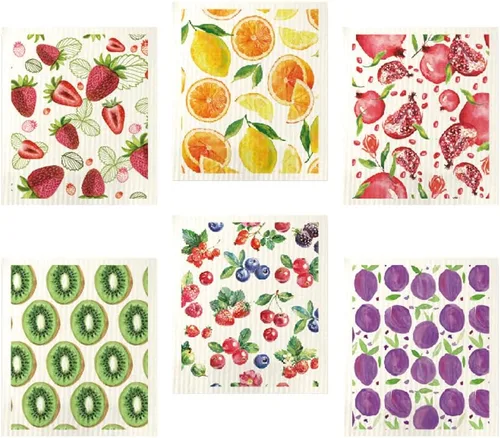 Vista 12 de TREEWOO Juego de 6 paños de cocina reutilizables suecos de algodón natural, lavables para el hogar, comedor, esponjas de limpieza súper absorbentes