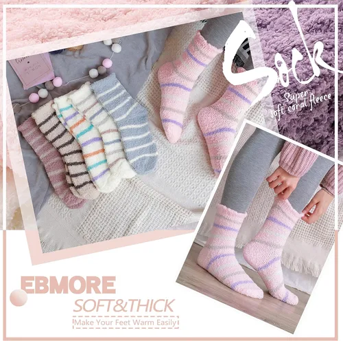 Vista 6 de EBMORE Womens Fuzzy Socks Slipper Fluffy Cozy Comfy Cabin Plush Warm Winter Sleep Home Soft Socks
