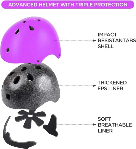 Vista 26 de Casco ajustable para niños con rodilleras, coderas y muñequeras - Cascos de bicicleta para niños pequeños de 3-5, 5-8, 8-14 años - Perfecto
