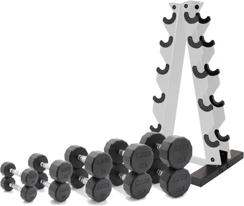 Vista 21 de CAP Barbell Juego de mancuernas hexagonales recubiertas de 150 libras con estante vertical Múltiples opciones
