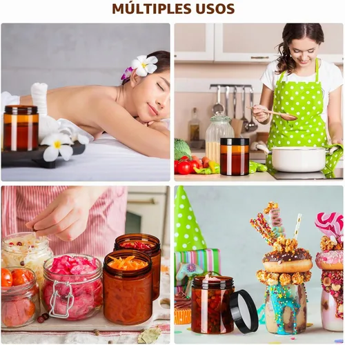Vista 6 de Tanlade 40 tarros de plástico de 8 onzas con tapas, recipientes redondos para cosméticos, recipientes recargables para polvo, líquidos