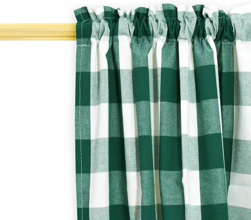 Vista 33 de Cenefas de cortina para ventana de 16 pulgadas de largo, 2 paneles de cuadros búfalo, cortinas pequeñas con bolsillo para barra, estilo clásico