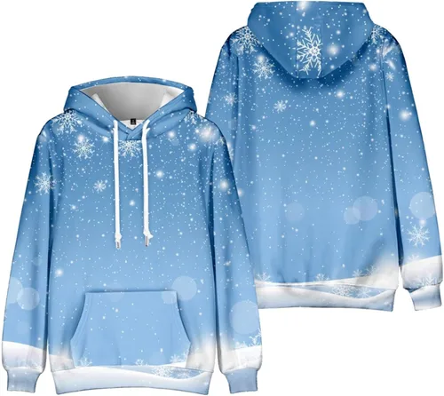 Vista 2 de Christmas Hoodies Men Oversized Cotton Light Weight Graphic Ugly Christmas Sweatshirt Cool Soft Pullover