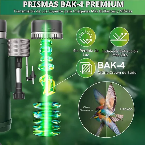 Vista 4 de Pankoo Prismáticos de 20 x 56 para adultos de alta potencia, impermeables y Verde oscuro