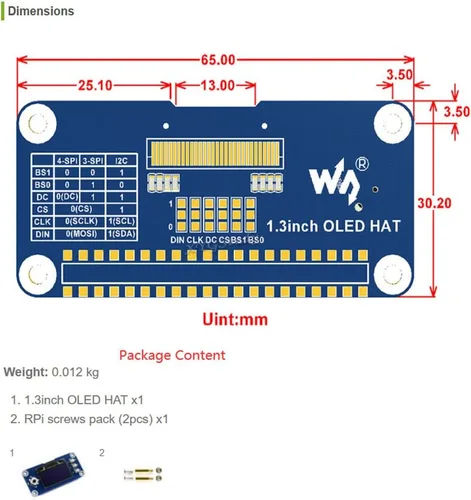Vista 9 de 1.3inch 128x64 OLED pantalla HAT para Raspberry Pi 4 3 Jetson Nano SPI/I2C interfaz con controlador incorporado @ XYGStudy