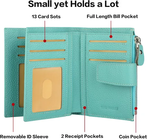 Vista 4 de Lavemi Small Compact Women Wallet RFID Blocking Genuine Leather Bifold Purse with ID Windows