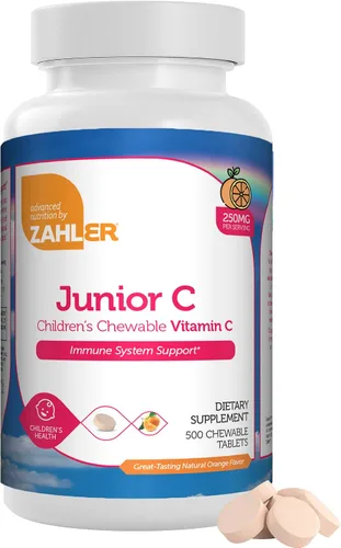 Vista 8 de Zahler Junior C Advanced Vitamina C masticable para niños, vitaminas en delicioso sabor a naranja, vitamina C Kosher Kids para inmunidad