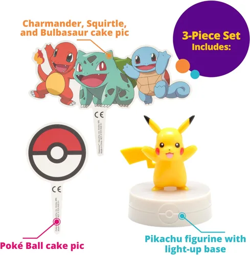 Vista 4 de DecoSet® Pokémon Decoración de Pastel de Pikachu con Luz, Juego de Decoración de 3 Piezas, Decoraciones de Cumpleaños Para Pasteles de Todos