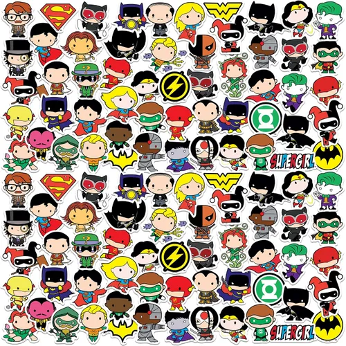Vista 7 de Paquete variado de calcomanías de vinilo de lujo de 50 unidades de Justice League Chibi Superhero - Calcomanías troqueladas para laptop, botella