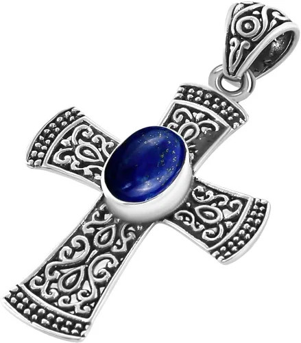 Vista 3 de SHOP LC DELIVERING JOY BALI LEGACY - Colgante de cruz de lapislázuli para hombre, plata de ley 925, vintage, católica, cristiana, regalo de joyería
