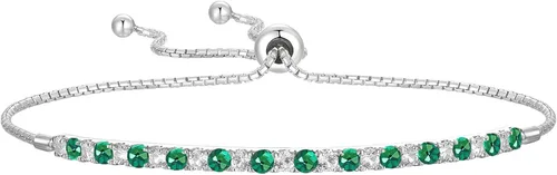 Vista 13 de Pulsera Bolo ajustable de Tirafina con gemas y zafiro blanco creado en laboratorio, de plata esterlina, fácil de poner y quitar