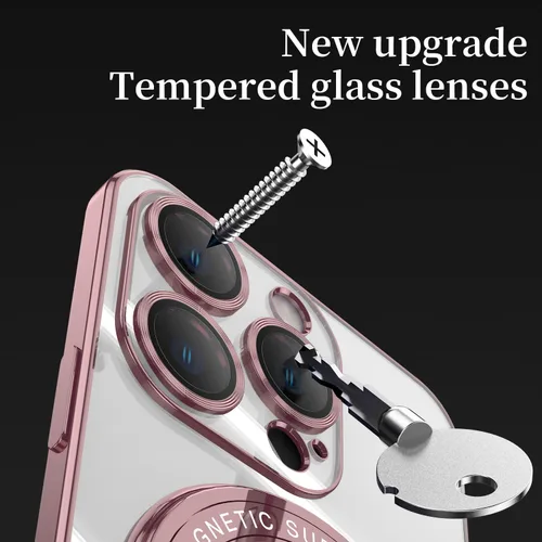 Vista 6 de QLTYPRI Funda magnética transparente para iPhone 15 Pro Max compatible con MagSafe, soporte de anillo invisible, protección completa para lente