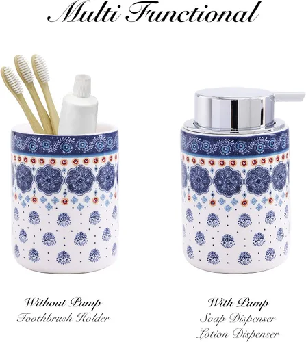 Vista 3 de Bico Blue Talavera - Dispensador de jabón de cerámica de 12 onzas con bomba extraíble, ideal para cocina, baño, loción y aceite esencial