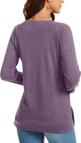 Vista 4 de TAOHUADAO Women's 2024 Fall Casual Long Sleeve T-Shirt Side Split Tunic Tops