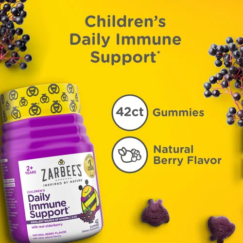 Vista 2 de Zarbee’s Gomitas de suplemento de apoyo inmunológico de saúco para niños, vitaminas A C D3 E y zinc, extracto de saúco, sin gluten ni gelatina, sin