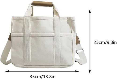 Vista 7 de Bolsa de lona con múltiples bolsillos para mujer, bolsa cruzada duradera de gran capacidad, bolsa de hombro práctica casual con compartimentos