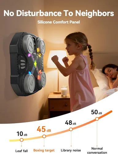 Vista 7 de Music Boxing Wall Machine for Adults & Kids with Led Light & Boxing Gloves 4 puntos de golpe - niños 3+