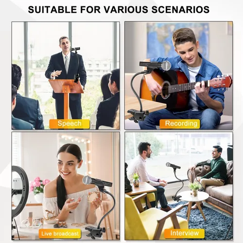 Vista 7 de Soporte de Micrófono de Cuello de Cisne, Soporte de Brazo de Micrófono Flexible, Soporte de Micrófono de Escritorio con Súper Abrazadera de Montaje