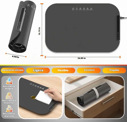 Vista 6 de Tapete de calentamiento para alimentos, bandeja plegable para calentar alimentos con control de temperatura ajustable, apagado automático