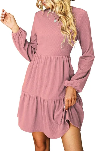 Vista 14 de CUPSHE Minivestido tipo suéter con cuello redondo y manga larga de obispo Naranja quemado