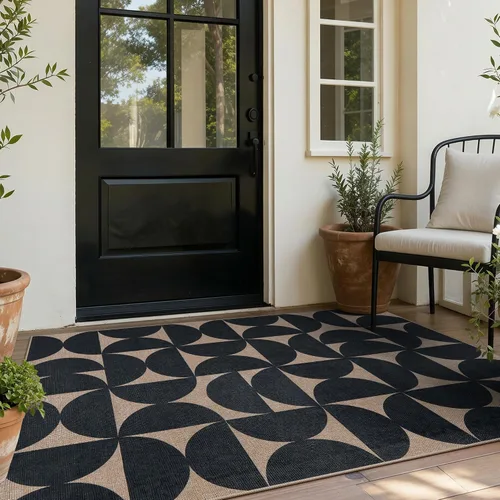Vista 119 de Lahome Tapetes geométricos para puerta de interior para entrada, alfombra antideslizante lavable de 2 x 3 negro / neutro