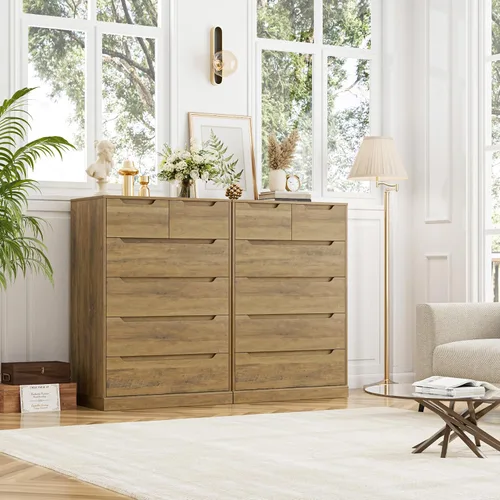Vista 4 de HOSTACK Cómoda moderna de 6 cajones para dormitorio, cómoda alta con almacenamiento, organizadores de cofre grande de almacenamiento de madera