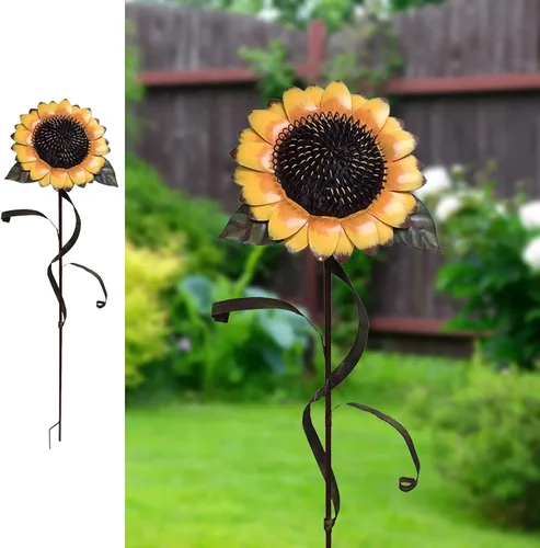 Vista 8 de Estacas de jardín de flores, letrero de metal para patio, estaca decorativa de plantas de girasol, arte de césped, decoración de patio, adornos