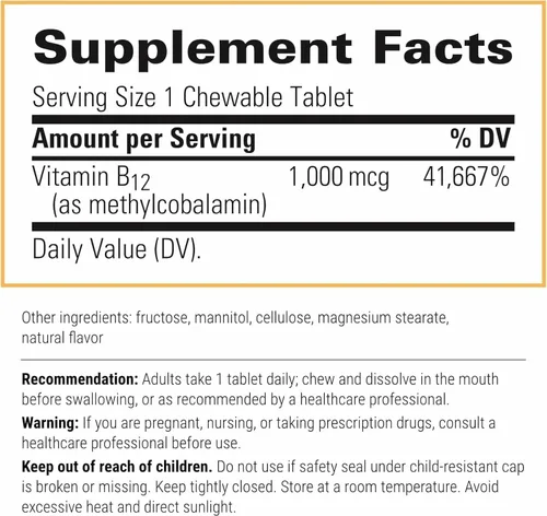 Vista 2 de Integrative Therapeutics B12-Active - Suplemento B12 para apoyo a la función nerviosa* - Soporte masticable - Sin lácteos, soja y gluten - Sabor a