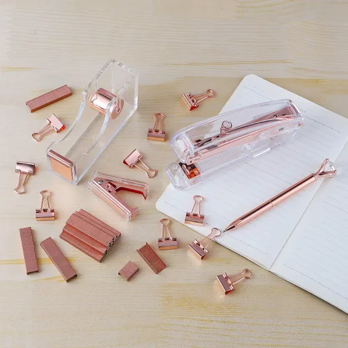 Vista 5 de Dispensador de Cinta de Oficina KIDMEN, Dispensador de Cinta de Acrílico Transparente - Oro Rosa