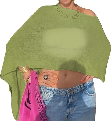 Vista 10 de Amiblvowa Poncho transparente para mujer, poncho de punto Y2K Negro