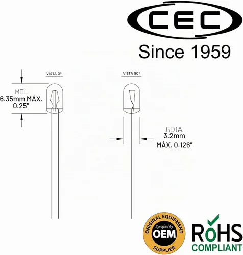 Vista 2 de CEC Industries - Focos 7219, 12 V, 0.72 W, base de terminales de alambre, forma T-1 (Caja de 10 unidades)