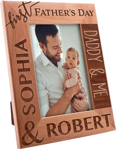 Vista 4 de Regalos para papá por primera vez, marco de fotos personalizado, 4 x 6 pulgadas, marcos grabados personalizados con nombre, texto, primer día