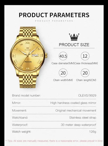 Vista 5 de OLEVS Men's Automatic Mechanical Watch Self-Winding Luxury GoldSilver Two Tone Classic Calendar Waterproof Luminous Business Watch