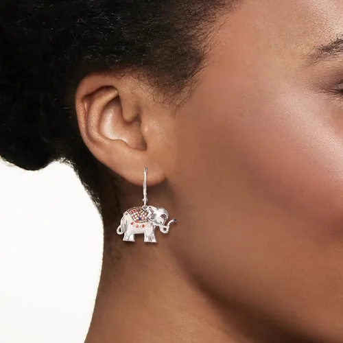 Vista 2 de Ross-Simons Aretes colgantes de elefante zafiro multicolor de 059 quilates con detalles de rubí en plata de ley Gema multi
