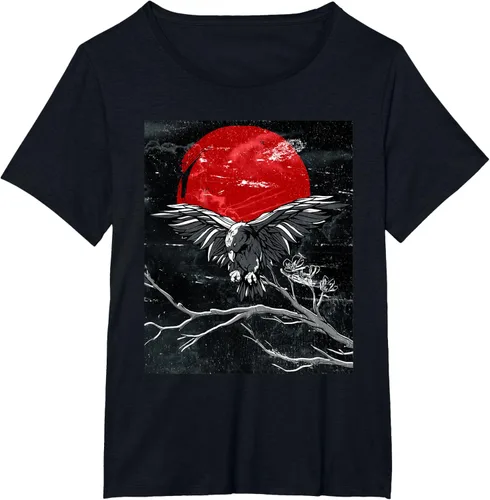 Vista 68 de Red Moon Raven - Camiseta japonesa de cuervo negro, Negro, S