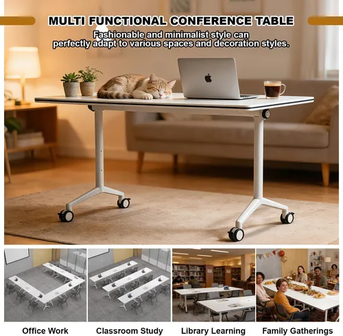 Vista 9 de Mesa de conferencias con tapa abatible, mesa modular plegable para sala de conferencias con ruedas, mesa de sala de reuniones con ruedas, moderna