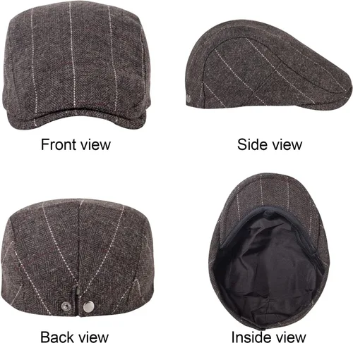 Vista 4 de Paquete de 2 sombreros de periódico para hombre, diseño clásico de espiga de tweed, mezcla de lana, gorra plana Ivy Cabbie
