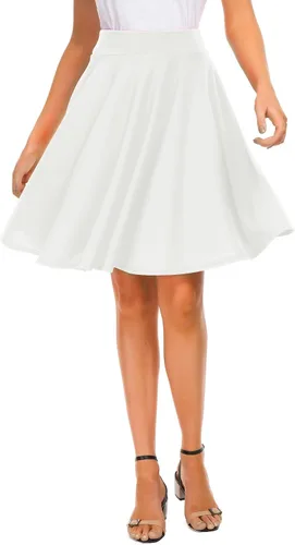 Vista 21 de EXCHIC Falda básica para mujer, estilo patinadora, casual, elástica, plisada, minifalda con vuelo midi de línea A 10