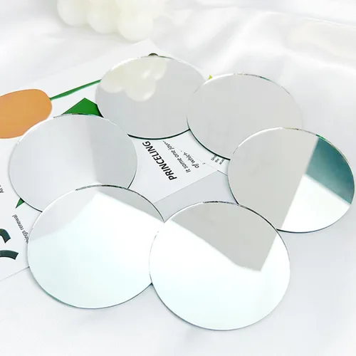 Vista 6 de Azulejo de espejo redondo de vidrio, adhesivo autoadhesivo de 6 pulgadas, lámina de espejo circular pequeña para manualidades, placas de espejo
