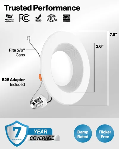 Vista 7 de Sunco 96 paquete de luces LED empotradas de 6 pulgadas, luces de techo de conversión para luces de techo, borde deflector, 1050 lm, 13 W 5000K luz