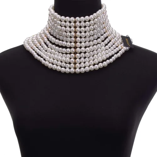 Vista 5 de Collar grueso de la declaración de la joyería de la moda, collar de perlas simuladas del babero del traje