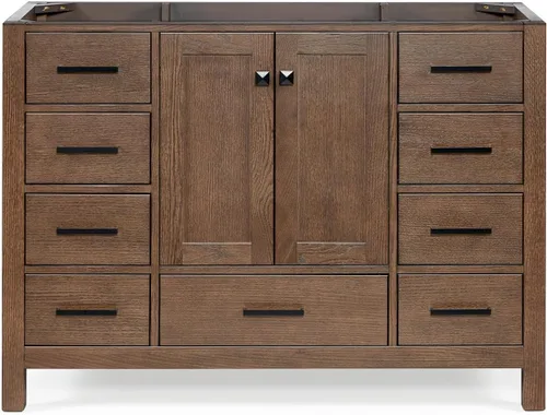 Vista 48 de ARIEL Cambridge Mueble base de tocador de baño de 36 pulgadas, madera maciza, 2 puertas de cierre suave, 5 cajones de cola de milano, roble marrón
