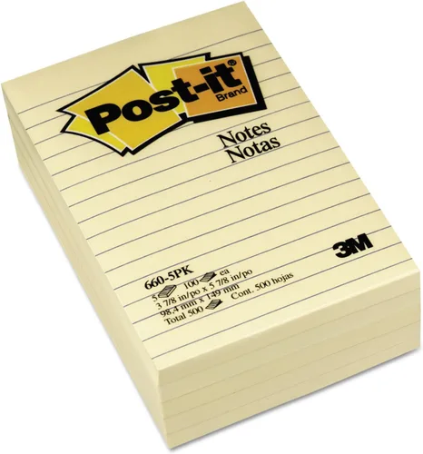 Vista 4 de Post-it Notas, 4 x 6 pulgadas, 5 blocs de notas adhesivas forradas, 100 hojas por bloc, amarillo canario, The Original Post-it Note, suministros