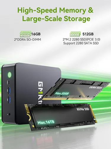 Vista 5 de GMKtec Mini PC, G11 Plus AMD Ryzen 5 3500U16GB DDR4 RAM 512GB SSD Computadora