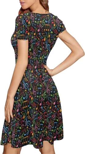 Vista 4 de POLERO Vestido acampanado de manga corta con cuello redondo y elegante para mujer