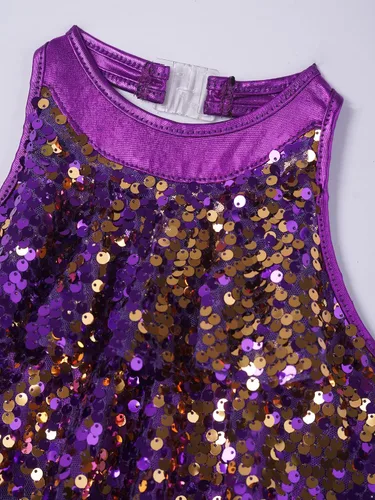 Vista 6 de Agoky Vestido de baile de ballet brillante para niños y niñas, trajes de baile latino modernos, trajes de baile para escenario, ropa deportiva