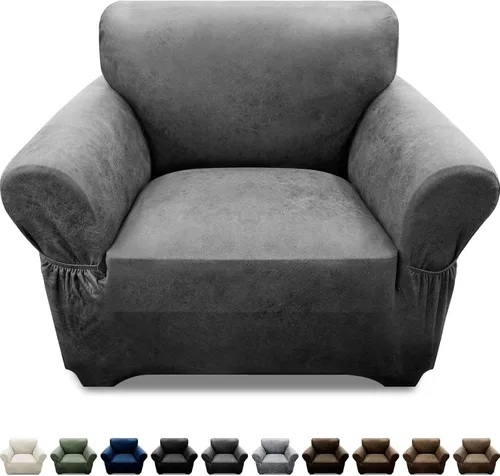 Vista 17 de Fundas para Sillón de 2 Piezas con Cojín en T, Fundas de Aspecto de Cuero para Sofá, Fundas para Sillas, Protector de Muebles Elástico, Funda
