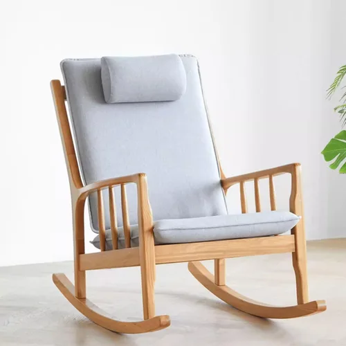 Vista 4 de Silla de oficina de madera maciza con almohada, mecedora para el hogar, silla de ocio tapizada extraíble, adecuada para sala de estar, dormitorio